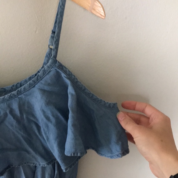 Chambray Ruffle Sleeve MIDI Dress XS - Picture 4 of 5